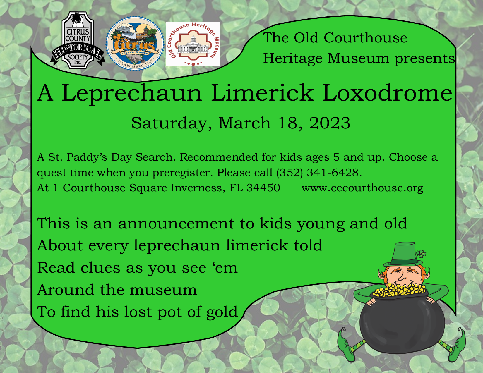 A Leprechaun Limerick Loxodrome: A Free Kids' Event - Old Courthouse ...